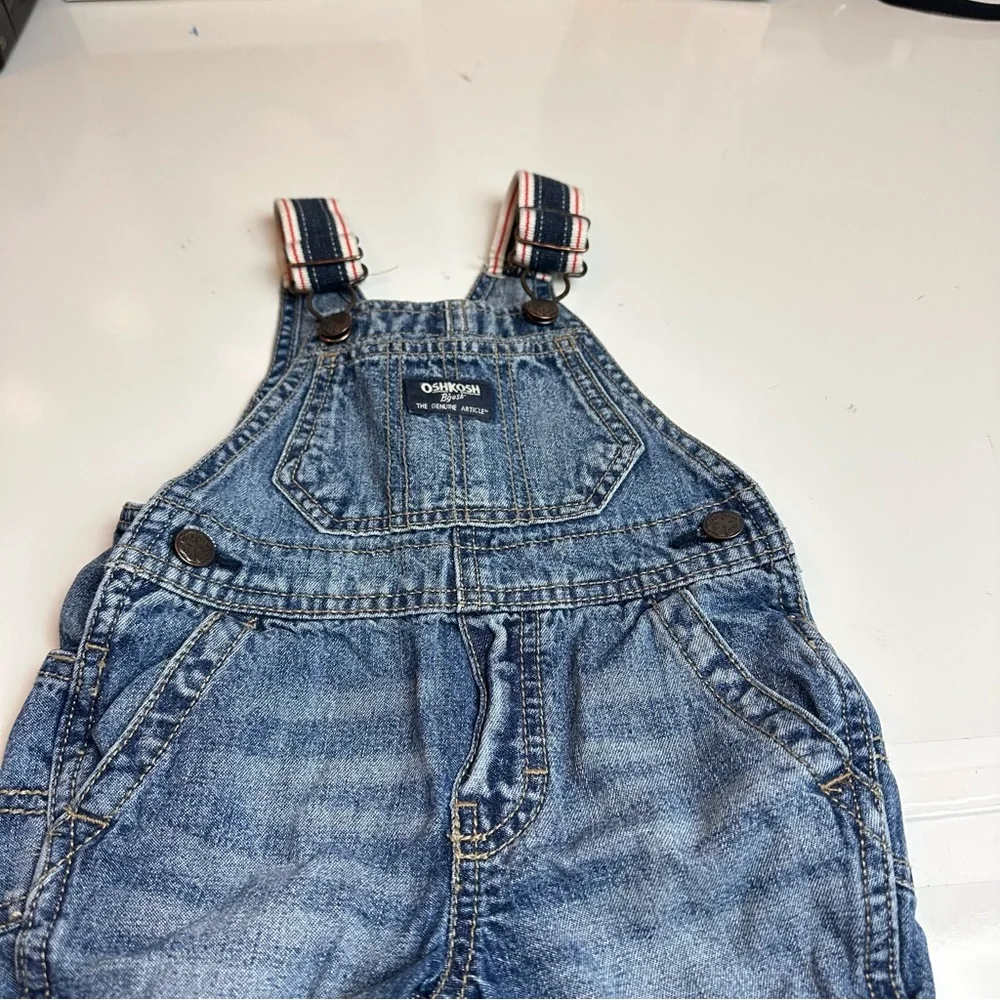 OshKosh B’gosh Denim Overalls | Striped Straps | 9–12M | Y2K Americana